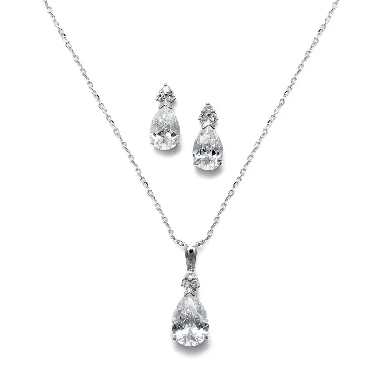 'Annalise' Cubic Zirconia Solitaire Necklace and Earrings Set