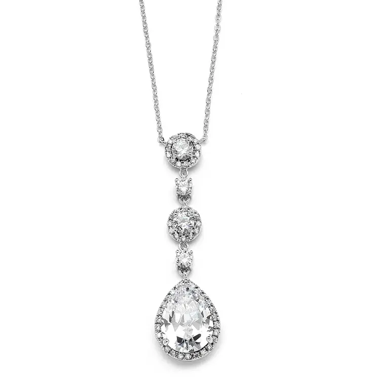 'Sara II' Pear Shaped Drop Bridal Necklace with Pavé Cubic Zirconia