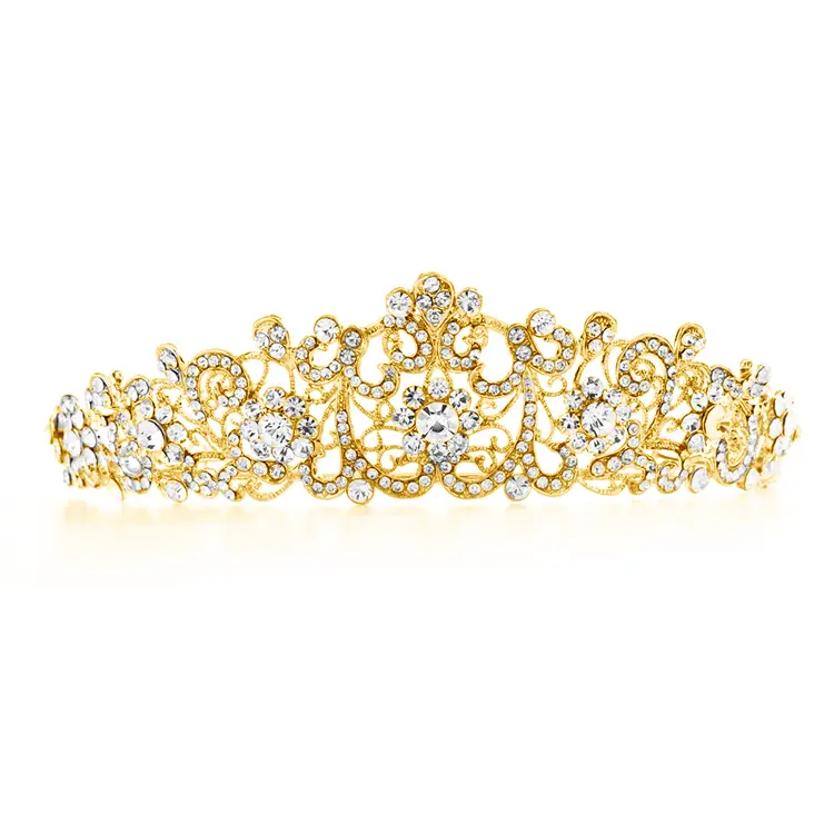 'Graceful' Gold Scrolls Crystal Bridal Tiara 