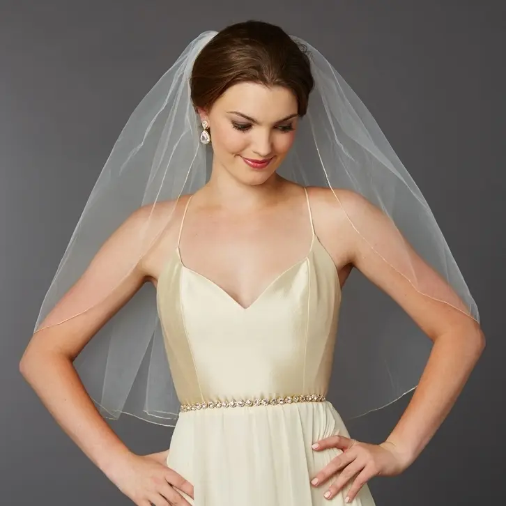 'Lilla' Gold Edged Elbow Length Bridal Veil