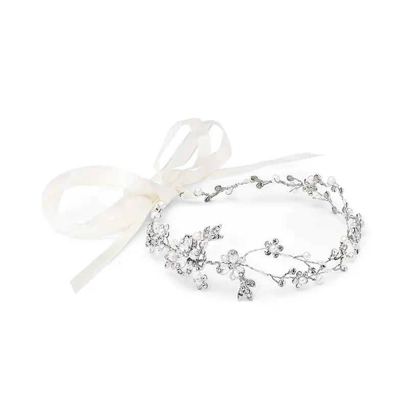 'Tessa' Hand Painted Vine Bridal Headband - Silver 