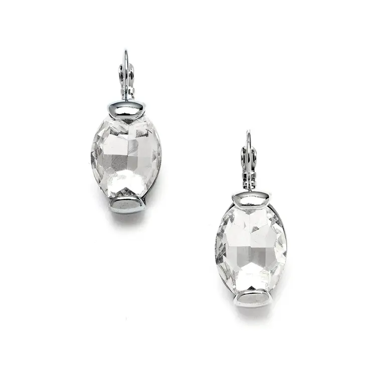 'Camille' Crystal Oval Drop Bling Earrings in Silver 