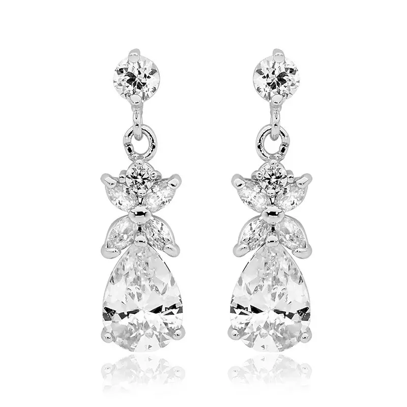 'Piper' Petite CZ Marquis Earrings with a Clear Crystal Pear Drop