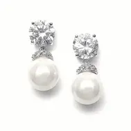 'Alana' Round Cubic Zirconia Pearl Drop Earrings