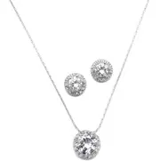 'Lilly' Cubic Zirconia Solitaire Round Necklace and Earring Set