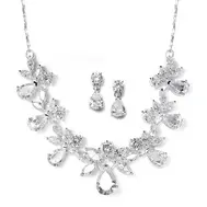 'Mia' Pear Shaped Cubic Zirconia Necklace and Earring Set with Delicate Chain