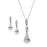 'Analia' Necklace Set with Pavé Top & Cubic Zirconia Pears