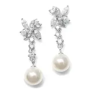 'Morgan II' Luxurious Pearl and Cubic Zirconia Bridal  Earrings