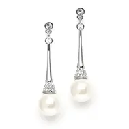 Pearl & Cubic Zirconia Event Earrings on Polished Silver Dangle