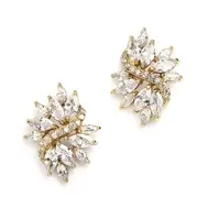 'Emma' Gold Cubic Zirconia Cluster Event Earrings with Delicate Marquis Stones