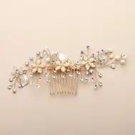 'Norah' Hand Painted Hair Comb with Crystal & Pearl Spray - Gold