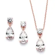 'Marly' Cubic Zirconia Teardrop Necklace Set in Rose Gold