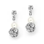'Dainty' Wedding Clip On Earrings with Pearl & Rhinestone Crystal Balls