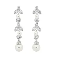 'Chelsea' Long Pearl & CZ Bridal Earrings