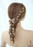 'Athena' Gold leaves and Ivory pearl long hair vine