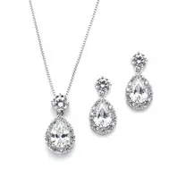 Brilliant 'Brooke' CZ Halo Pear Shaped Necklace and Earrings Set