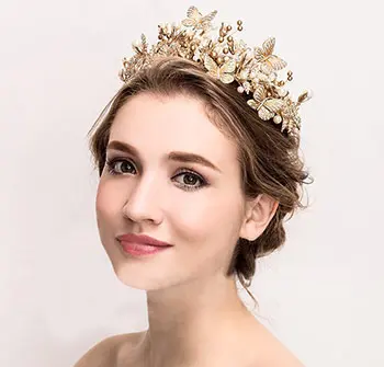 GOLDEN GARDEN' A STATEMENT BRIDAL TIARA IN GOLD WITH RHINESTONE AND PEARL