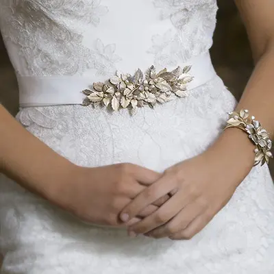 GOLD LEAF 'CHLOE' BRIDAL BELT SASH BY STEPHANIE BROWNE