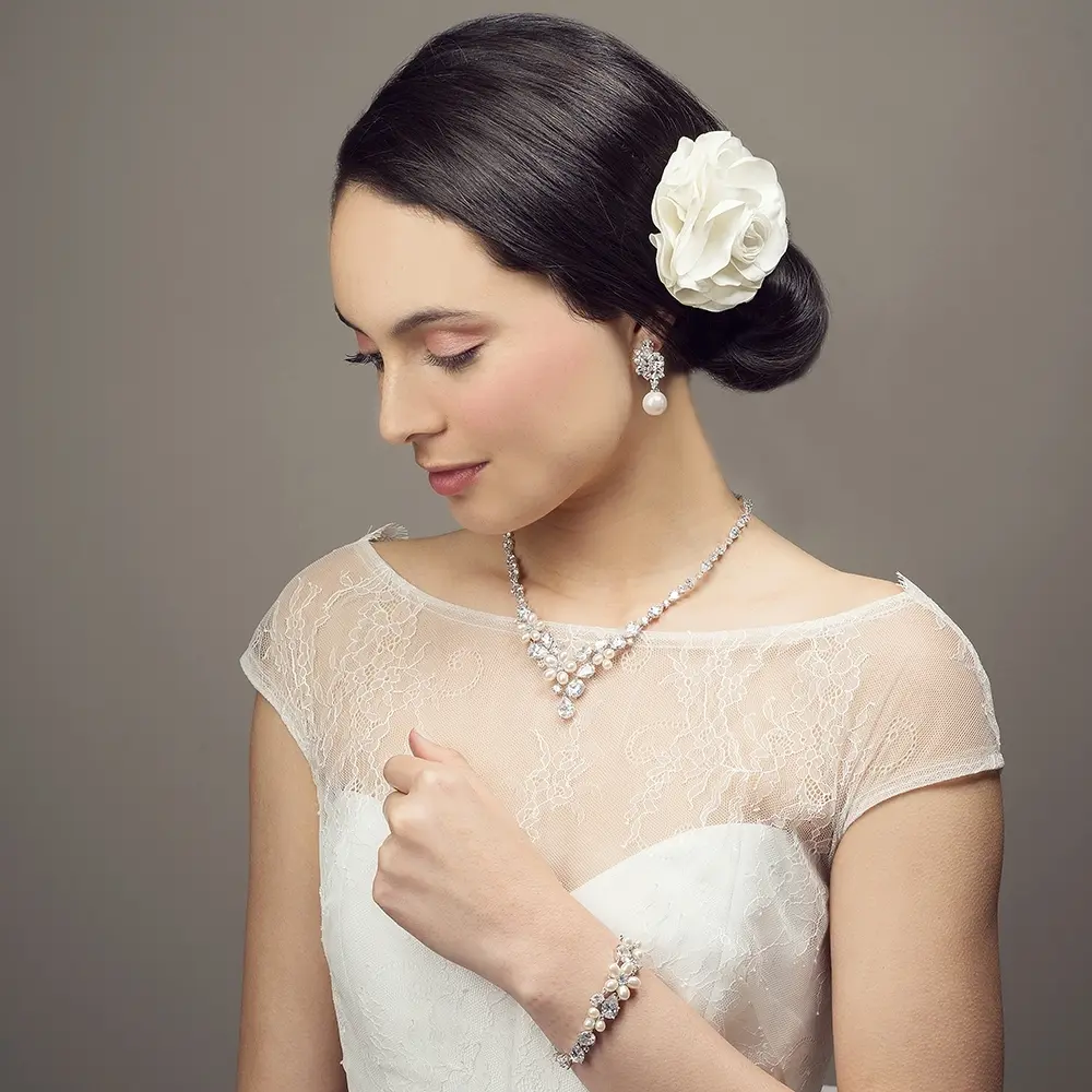 Bella Freshwater Ivory Pearl Event Necklace and Earring Set Jewellery Necklaces