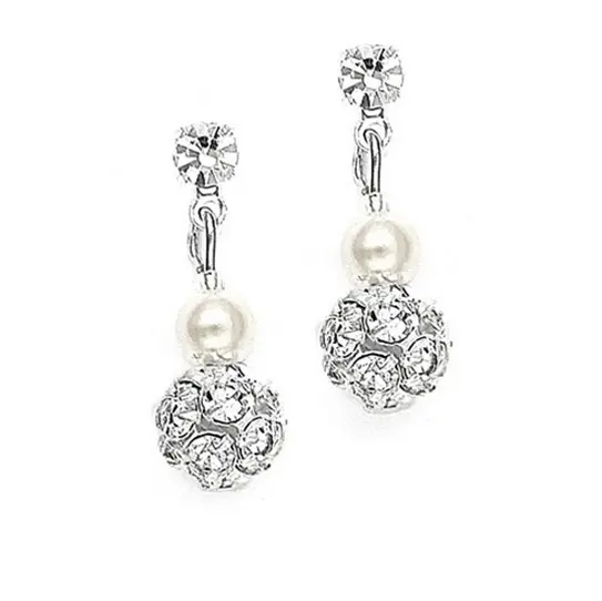 'Dainty' Wedding Earrings with Pearl & Rhinestone Crystal Balls