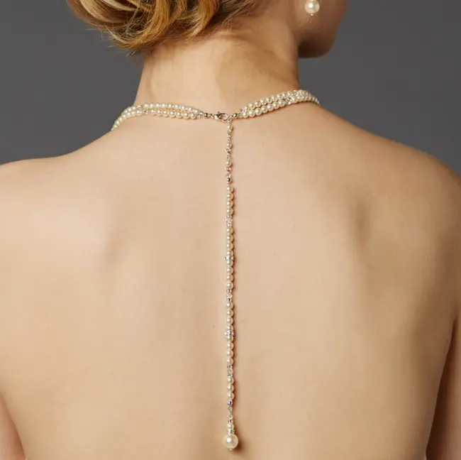 Sascha Ivory Pearl Crystal Long Back Necklace Jewellery Necklaces