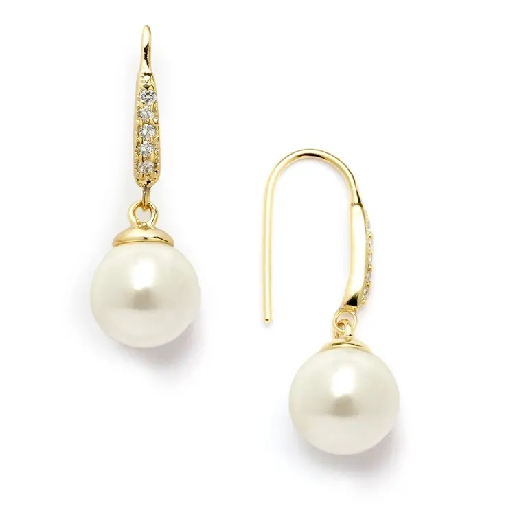 Jolie 14K Gold Plated Vintage French Wire Earrings with Ivory
