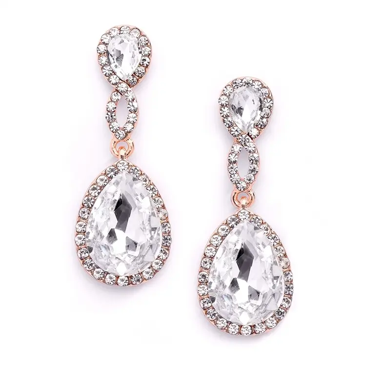 Taylor Crystal Teardrop Rose Gold Earrings with Braided Top Jewellery Earrings