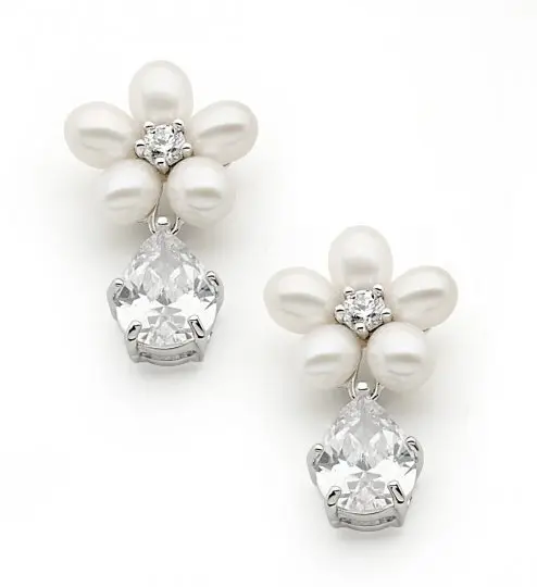 Bella Freshwater Ivory Pearl Earrings with CZ drop Jewellery