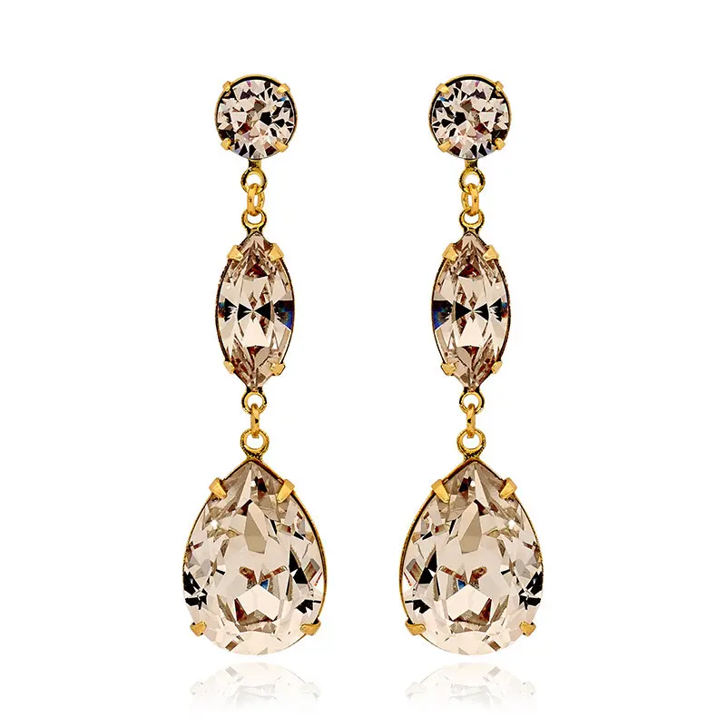 'Titi' Light Silk Crystal Drop Earrings in Gold by Ronza George