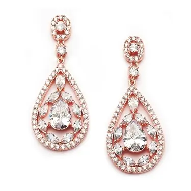 Cubic Zirconia and Teardrop Pearl Designer Bridal Earrings 4646E-I-S