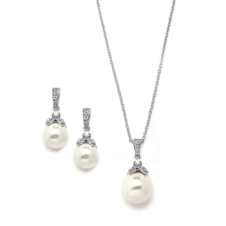 Pearl drop necklace and earring set sales