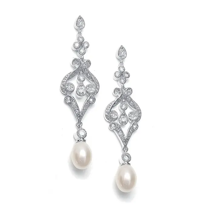 'Isla' Chandelier Ivory Freshwater Pearl Bridal Earrings