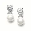 'Alana' Round Cubic Zirconia Pearl Drop Earrings thumbnail