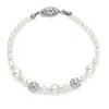 'Maisie' Dainty Bracelet with Pearls & Rhinestone Crystal Balls - Ivory or White thumbnail