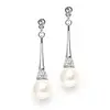 Pearl & Cubic Zirconia Event Earrings on Polished Silver Dangle thumbnail