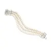 3-Row Freshwater Pearl Bridal Bracelet with Vintage Cubic Zirconia Clasp thumbnail