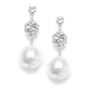 'Sophie' Pearl Wedding Earrings with Rhinestone Crystal Balls - White Pearls thumbnail