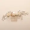'Norah' Hand Painted Hair Comb with Crystal & Pearl Spray - Gold thumbnail