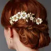 'Kayla' Hand Painted Enamel and Crystal Bridal Hair Comb - Gold thumbnail