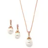 'Forever' Rose Gold Pearl Drop Necklace & Earring Set With Vintage CZ thumbnail