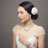 'Odette' Cubic Zirconia Pearl Bridal Earrings - Vintage White  thumbnail