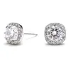 'Lauren' Cubic Zirconia Cushion Stud Earrings with Round Cut Solitaire thumbnail
