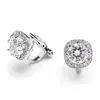 'Lauren' Cubic Zirconia Cushion Stud Clip on Earrings with Round Cut Solitaire  thumbnail