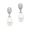 'Julia' CZ Pear Bridal Earrings with Bold Soft Cream Pearl Drops   thumbnail