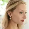 1. 'Julia' CZ Pear Bridal Earrings with Bold Soft Cream Pearl Drops   thumbnail