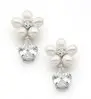 'Bella'  Freshwater Ivory Pearl Earrings with CZ drop thumbnail