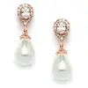'Julia' CZ Rose Gold Pear Bridal Earrings with Bold Soft Cream Pearl Drops   thumbnail