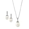 'Forever' Silver Pearl Drop Necklace and Earring Set with Vintage CZ thumbnail