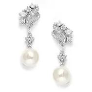 'Alexis' Cubic Zirconia Ivory Pearl Drop Bridal Earrings