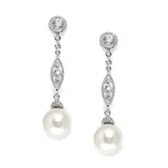 Dangle Wedding Earrings with Cubic Zirconia Filigree & Bold Pearl